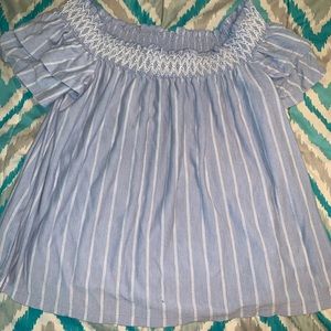 Blue and white off shoulders mini crop top.